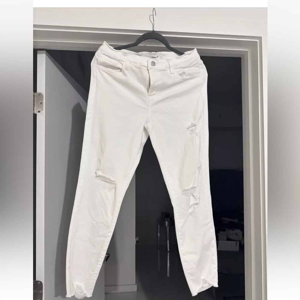 J Brand Mid Rise Cropped Skinny  White Jeans Size 30